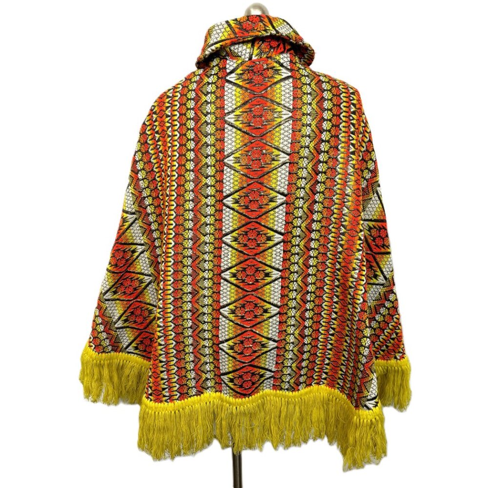 70’s Bright Orange Gold Metallic Hippie Boho Poncho Handcrafted Vtg Collectible - Picture 3 of 11